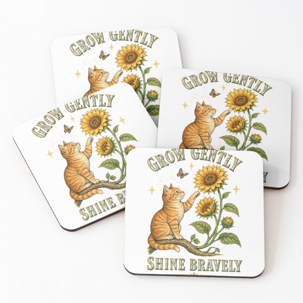 Aperçu de l'œuvre Grandis doucement, brille avec courage – Chat et tournesols créée et vendue par NinaCreator.