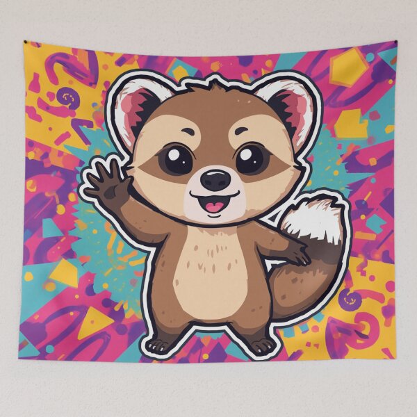 Item preview, Cute Kawaii Waving Pine Marten Colorful Pop Art designed and sold by Uniquely Yours.
