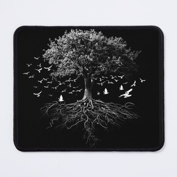 Item preview, Tree of Life with Flying Birds and Exposed Roots Monochrome Art designed and sold by inkoutninja.