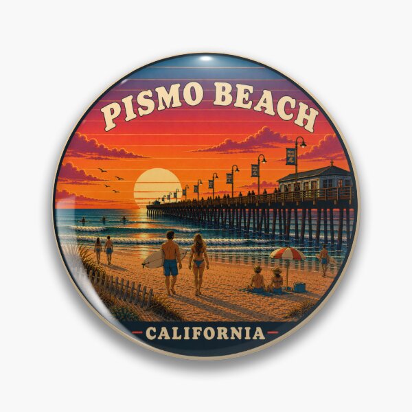 Item preview, Pismo Beach California Vintage Travel Badge | Retro Surf Poster designed and sold by Swanny's Custom T-shirt and Gift Designs.