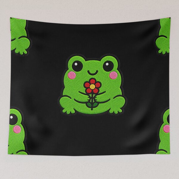 Item preview, Cute Frog Holding Flower Kawaii Embroidery Patch designed and sold by ColorSplash123.