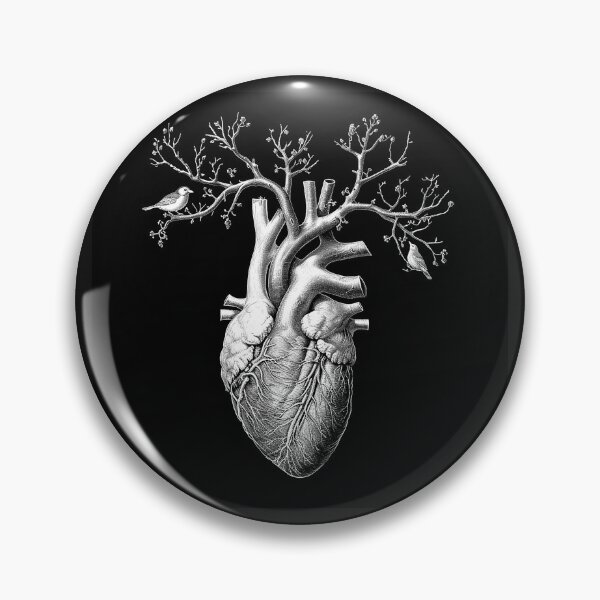 Item preview, Anatomical Heart Tree with Birds Surreal Black and White Illustration designed and sold by inkoutninja.