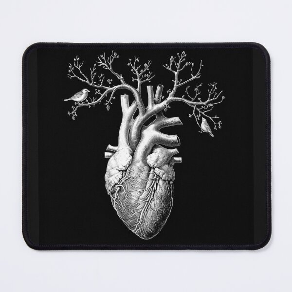 Item preview, Anatomical Heart Tree with Birds Surreal Black and White Illustration designed and sold by inkoutninja.