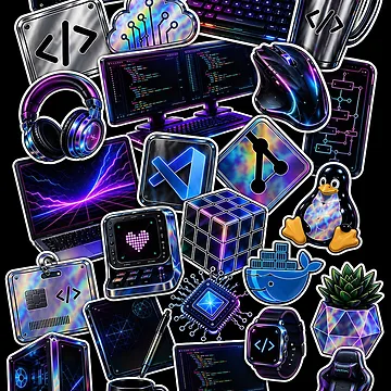 Artwork thumbnail, Futuristic Software Developer Sticker Collage | Holographic Coding Cyberpunk Tech by Extravanganzza