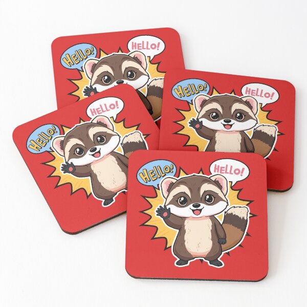Item preview, Cute Kawaii Waving Pine Marten Hello Speech Bubble Pop Art designed and sold by Uniquely Yours.