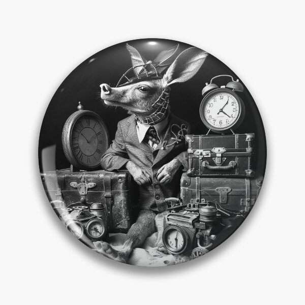 Item preview, Steampunk Aardvark Time Traveler with Vintage Clocks and Luggage designed and sold by inkoutninja.