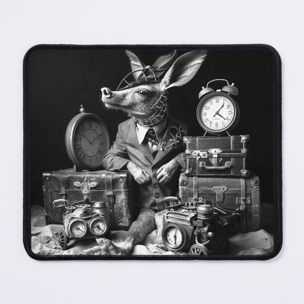 Item preview, Steampunk Aardvark Time Traveler with Vintage Clocks and Luggage designed and sold by inkoutninja.