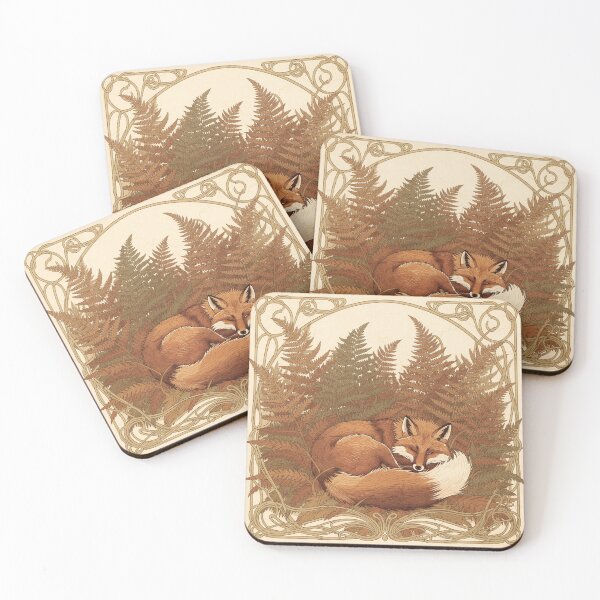 Item preview, Art Nouveau Fox Among Autumn Ferns in Gold Print designed and sold by PictorialWhimsy.