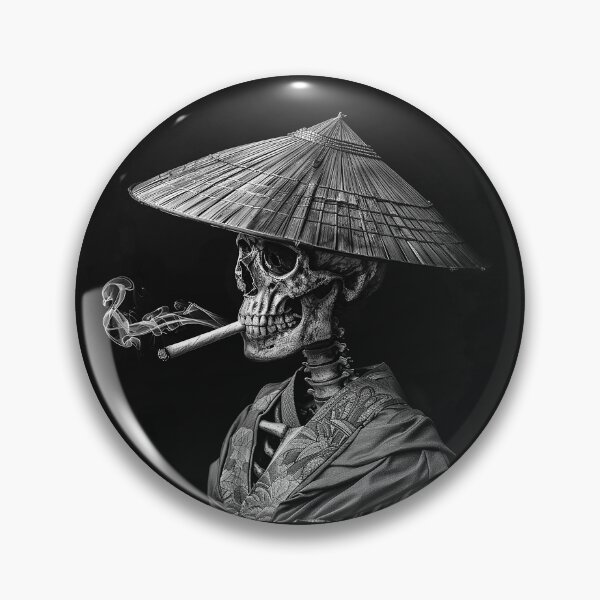 Item preview, Gothic Samurai Skeleton with Conical Hat Dark Monochrome Art designed and sold by inkoutninja.