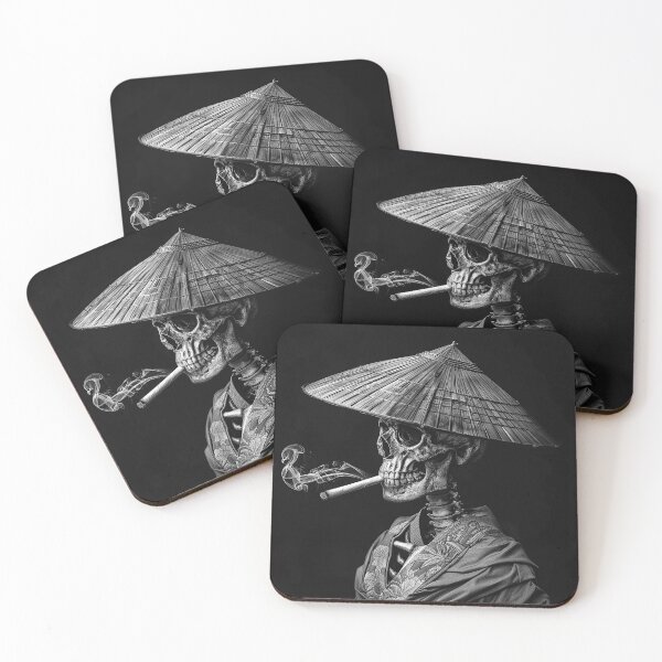 Item preview, Gothic Samurai Skeleton with Conical Hat Dark Monochrome Art designed and sold by inkoutninja.