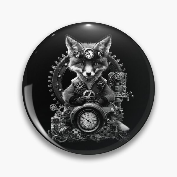 Item preview, Steampunk Fox Inventor with Clockwork Gears and Vintage Machinery designed and sold by inkoutninja.
