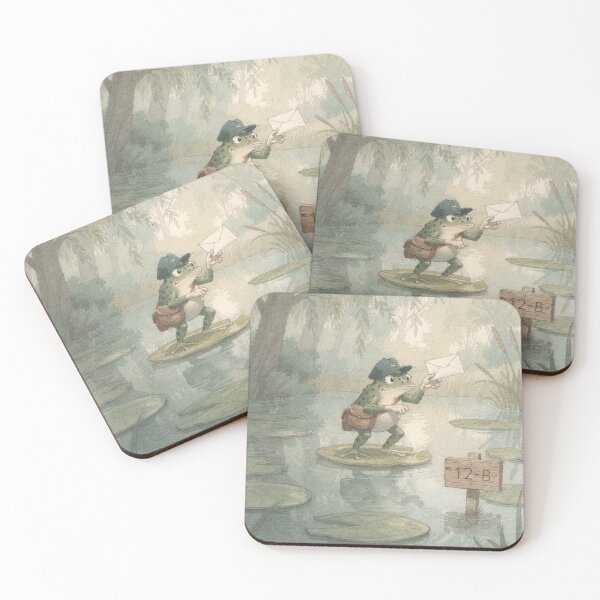 Item preview, Frog Mail Carrier Delivering to the Wrong Lily Pad Cottagecore Art designed and sold by PictorialWhimsy.