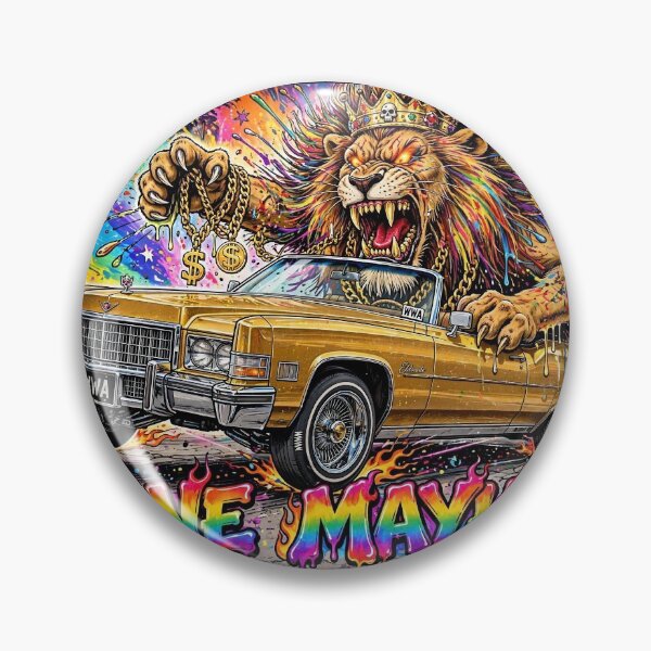 Item preview, WWA-Mane Mayhem Crowned Lion Cadillac Eldorado Lowbrow Art Print designed and sold by WeirdWheeledArt.