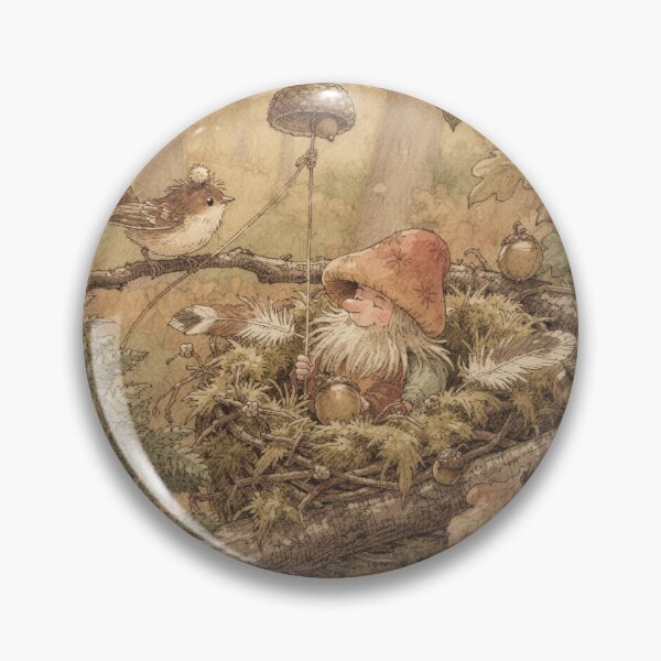 Item preview, Wren-Feather Sprite Ringing the Tiny Acorn Alarm Bell Storybook Art designed and sold by PictorialWhimsy.