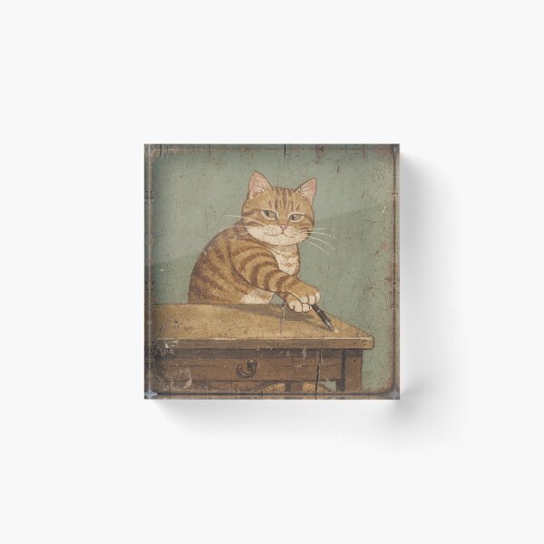 Item preview, Orange Cat Knocking a Pen Off the Desk on Purpose Folk Art designed and sold by PictorialWhimsy.