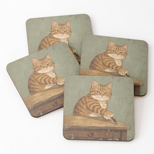 Item preview, Orange Cat Knocking a Pen Off the Desk on Purpose Folk Art designed and sold by PictorialWhimsy.