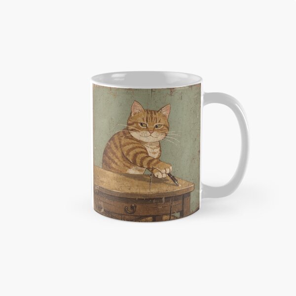 Item preview, Orange Cat Knocking a Pen Off the Desk on Purpose Folk Art designed and sold by PictorialWhimsy.