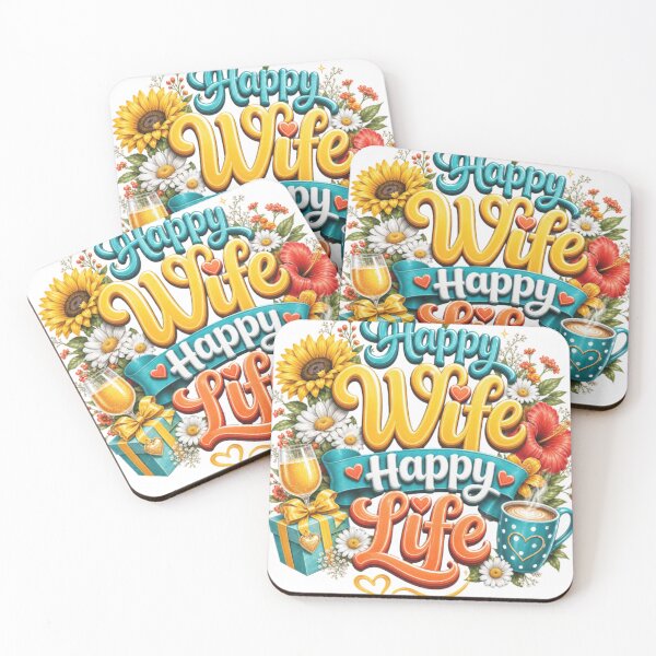 Item preview, Happy Wife Happy Life - Vibrant Floral Typography Art designed and sold by smartcreative24.