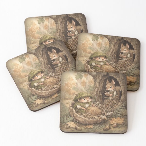 Item preview, Squirrel Folk Counting the Winter Acorn Hoard Storybook Art designed and sold by PictorialWhimsy.