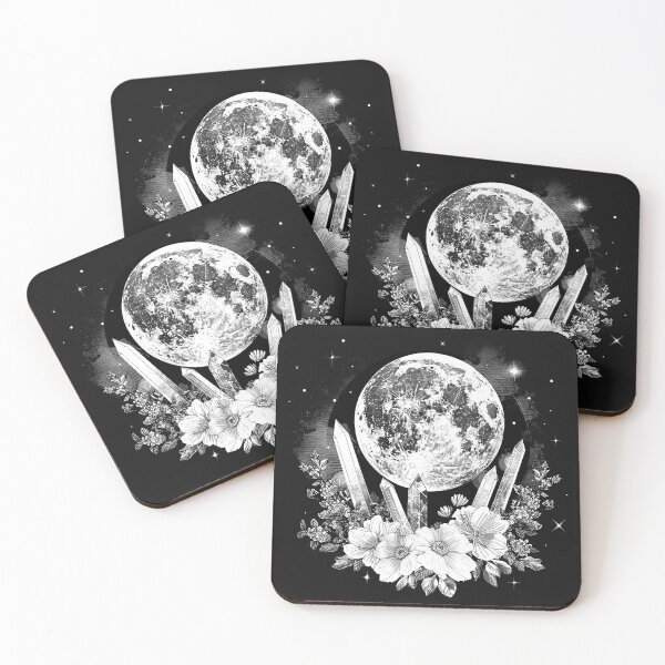 Item preview, Full Moon Crystal Garden with Flowers Celestial Witchy Art Design designed and sold by inkoutninja.