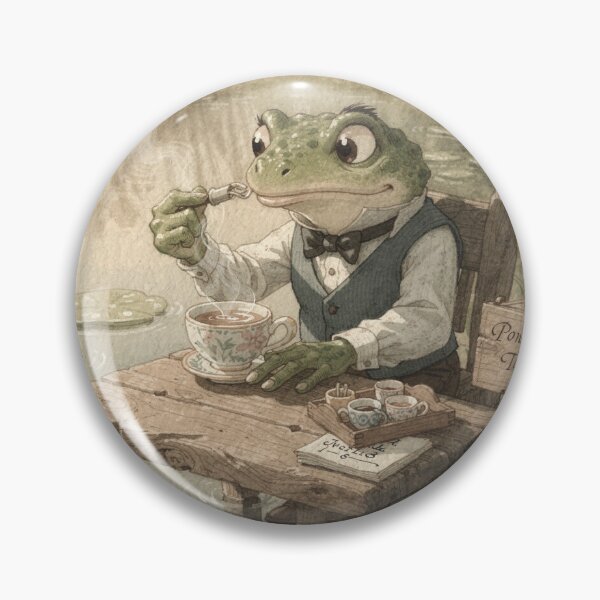 Item preview, Frog Tea Sommelier Judging a Very Ordinary Pond Cottagecore Art designed and sold by PictorialWhimsy.