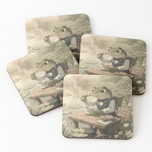 Item preview, Frog Tea Sommelier Judging a Very Ordinary Pond Cottagecore Art designed and sold by PictorialWhimsy.