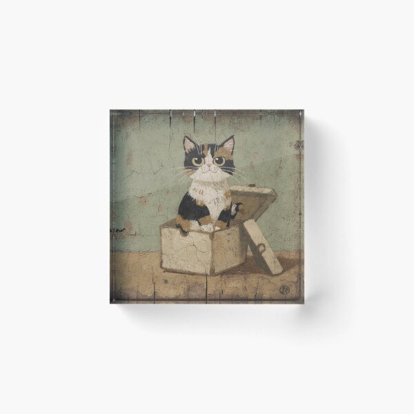 Item preview, Calico Cat Sitting in the Gift Box Instead of the Gift Folk Art designed and sold by PictorialWhimsy.
