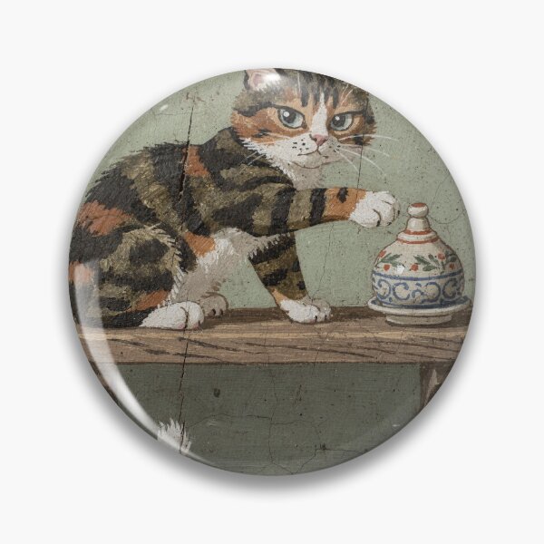 Item preview, Tortoiseshell Cat Knocking Ornaments Off the Shelf Folk Art designed and sold by PictorialWhimsy.