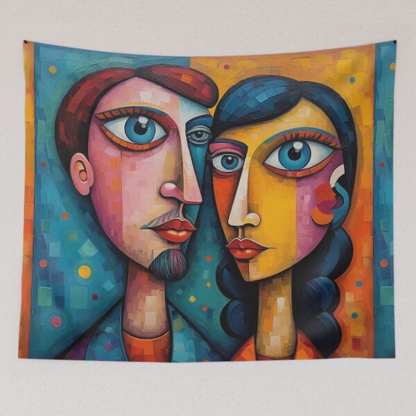 Item preview, Cubist Couple Portrait Abstract Art designed and sold by Beyond The Canvas.