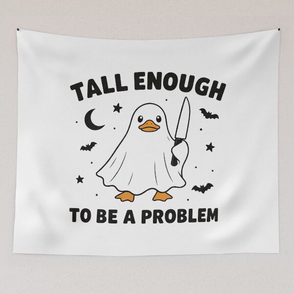 Item preview, Tall Enough To Be A Problem, Funny Ghost Duck, Duck With Knife Halloween, Spooky Duck Humor designed and sold by zarkazman.