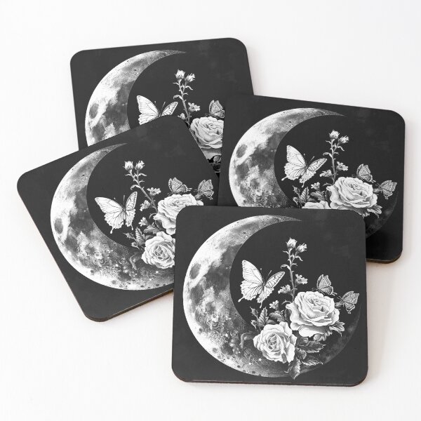Item preview, Crescent Moon Roses and Butterflies Celestial Gothic Botanical Art Design designed and sold by inkoutninja.