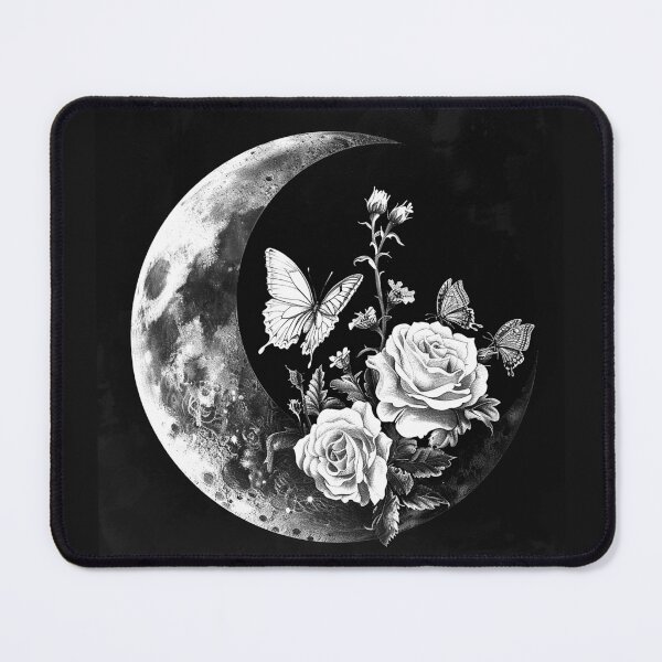 Item preview, Crescent Moon Roses and Butterflies Celestial Gothic Botanical Art Design designed and sold by inkoutninja.