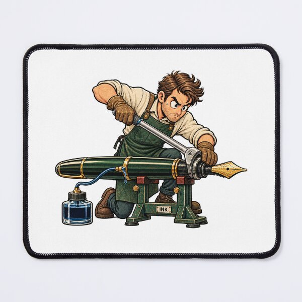 Item preview, Fountain Pen Mechanic – Funny Pen Collector Ink Lover Cartoon designed and sold by Concrete Coffee Studio.