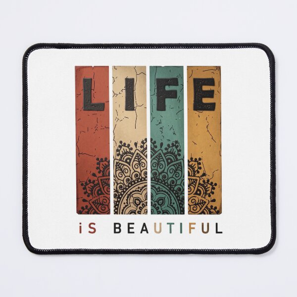 Item preview, Vintage Textured Life is Beautiful Mandala Print designed and sold by Shopeon Designs.