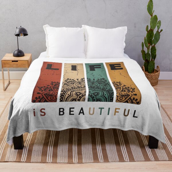 Item preview, Vintage Textured Life is Beautiful Mandala Print designed and sold by Shopeon Designs.