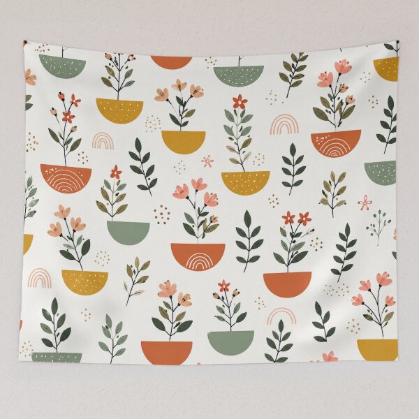Item preview, Boho Botanical Potted Plants & Wildflowers Pattern designed and sold by Punch-E415.