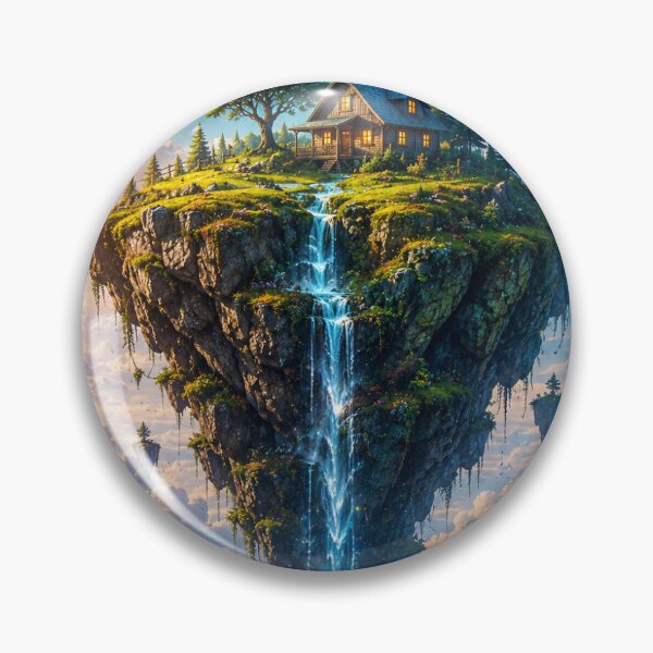 Item preview, Floating Island Cabin | Fantasy Sky Waterfall Artwork designed and sold by Ak-art-shop.