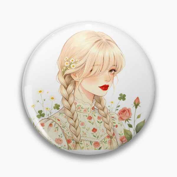 Item preview, Blonde Braid Cottagecore Girl with Daisies and Roses designed and sold by Bondingbonding.