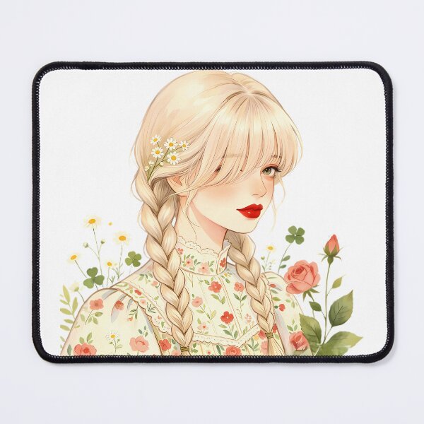Item preview, Blonde Braid Cottagecore Girl with Daisies and Roses designed and sold by Bondingbonding.