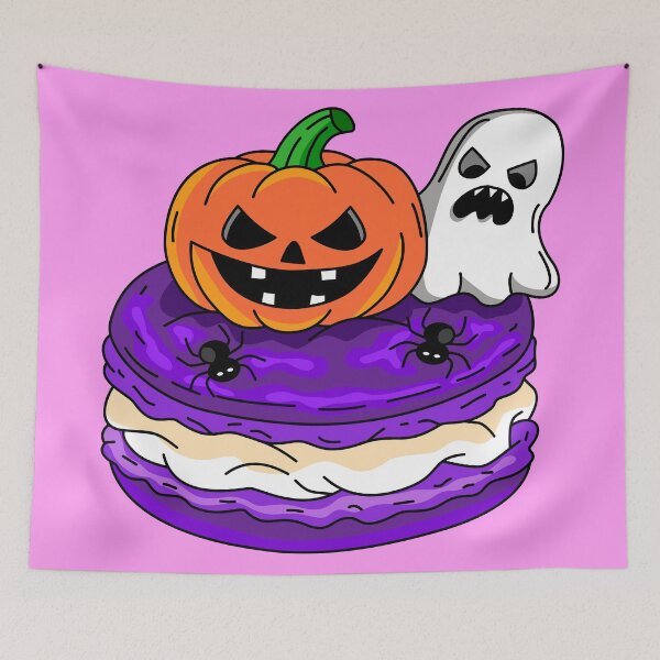 Item preview, Spooky Halloween Bakery Purple Macaron topped with Pumpkin Spooky Ghost and Spiders Vector designed and sold by RS4you.