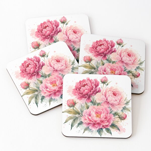 Item preview, Pink Peonies Watercolor Floral Bouquet designed and sold by AntiqueWhiteArt.