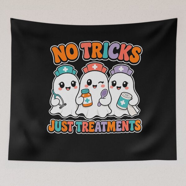 Item preview, No Tricks Just Treatments Kawaii Nurse Ghost Halloween designed and sold by VioletNance.