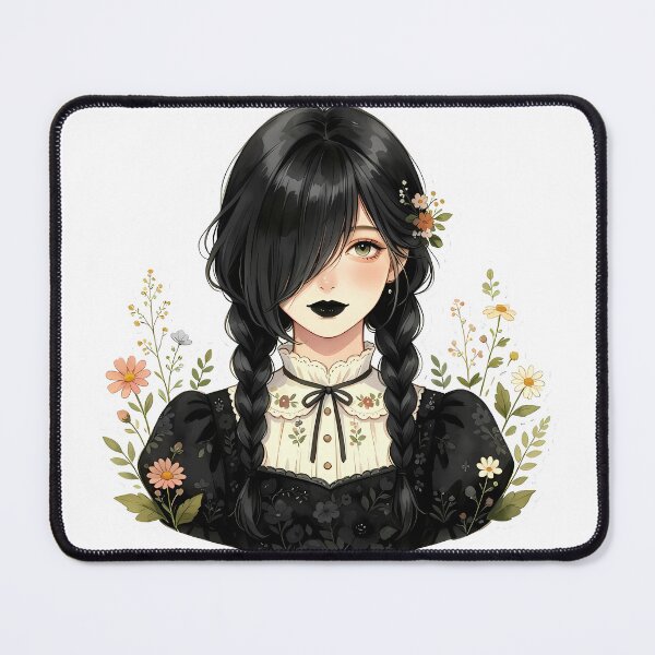 Item preview, Dark Cottagecore Girl with Black Braids and Floral Dress designed and sold by Bondingbonding.