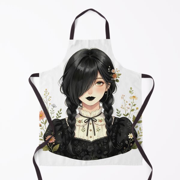 Item preview, Dark Cottagecore Girl with Black Braids and Floral Dress designed and sold by Bondingbonding.