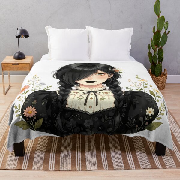 Item preview, Dark Cottagecore Girl with Black Braids and Floral Dress designed and sold by Bondingbonding.