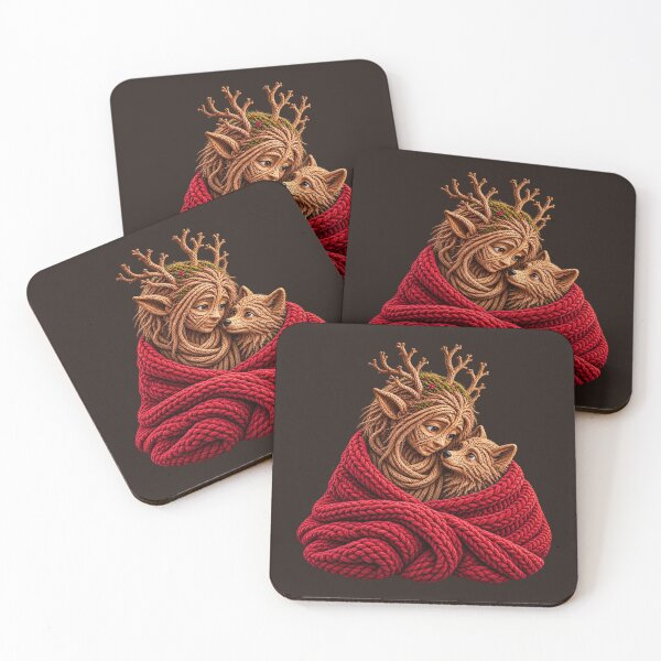Item preview, Elf and Wolf Pup Sharing a Red Blanket designed and sold by JUTElCONIC.