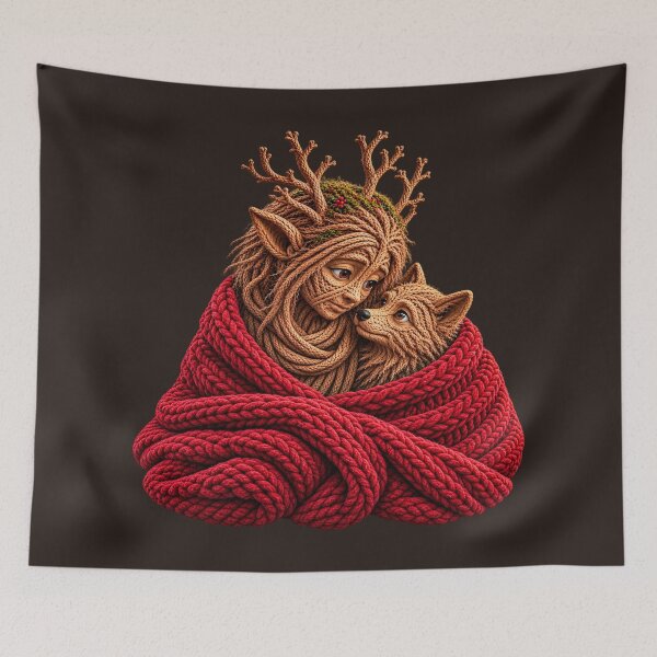 Item preview, Elf and Wolf Pup Sharing a Red Blanket designed and sold by JUTElCONIC.