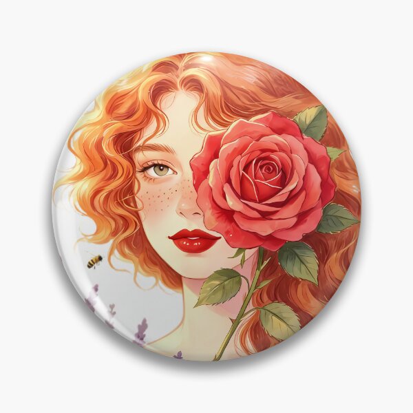 Item preview, Cottagecore Redhead Girl with Red Rose and Wildflowers designed and sold by Bondingbonding.