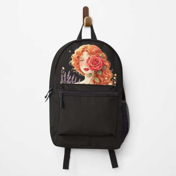 Item preview, Cottagecore Redhead Girl with Red Rose and Wildflowers designed and sold by Bondingbonding.
