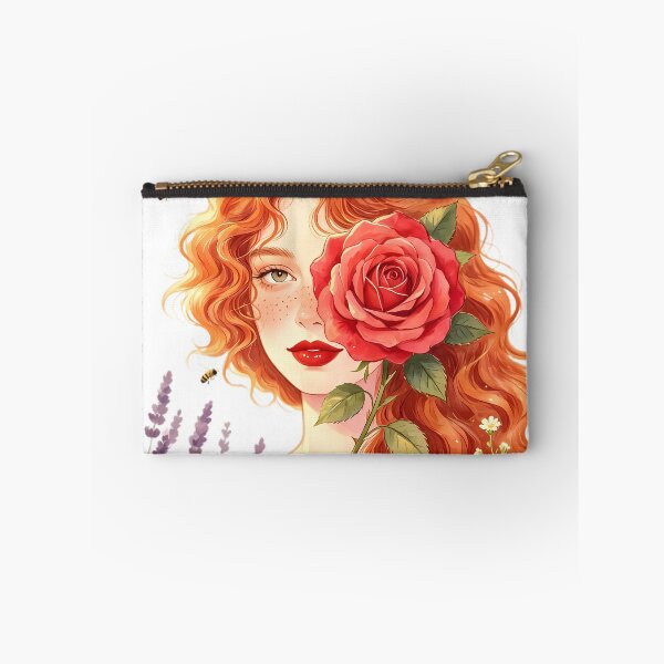Item preview, Cottagecore Redhead Girl with Red Rose and Wildflowers designed and sold by Bondingbonding.